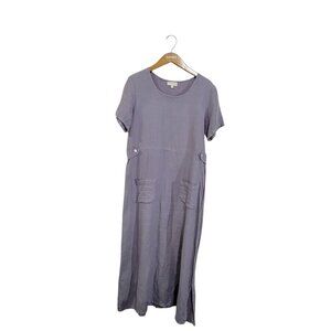 J Jill Linen Maxi Dress Womens Medium Purple Pockets USA Cottage Lagenlook